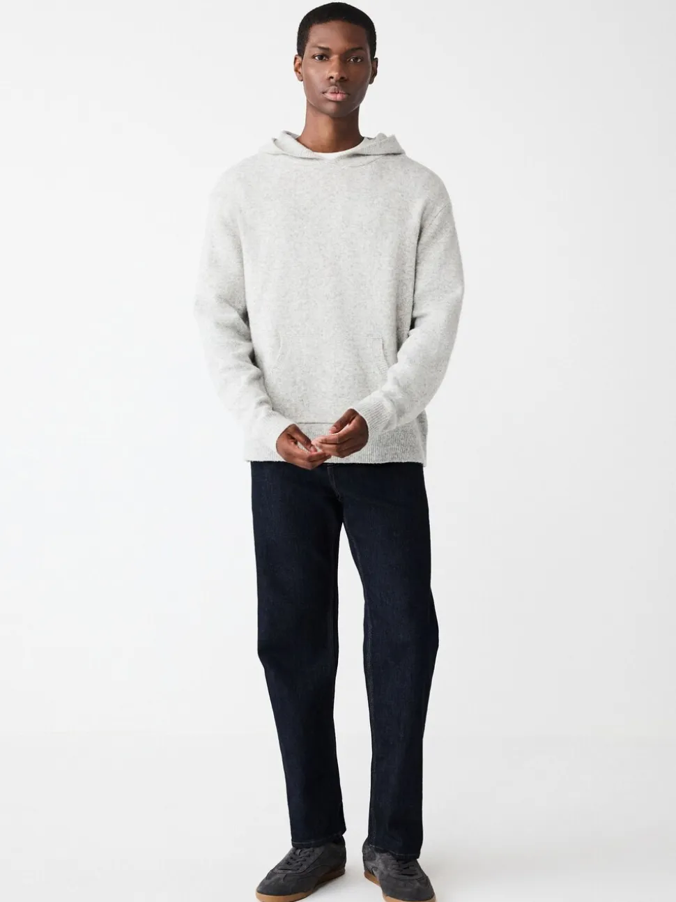 Light Grey Marl Relaxed Fit Cosy Knitted Hoodie with Wool