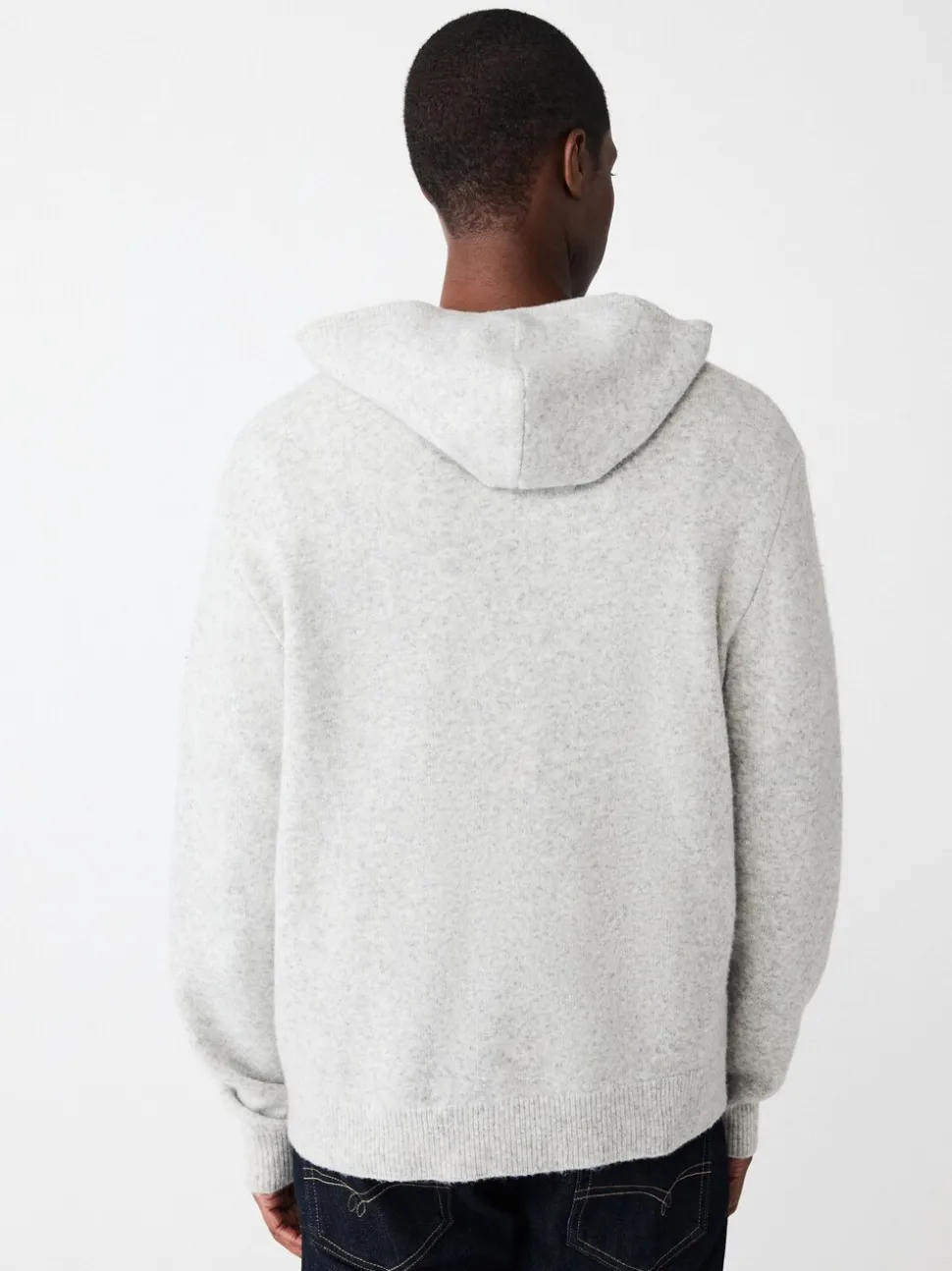 Light Grey Marl Relaxed Fit Cosy Knitted Hoodie with Wool
