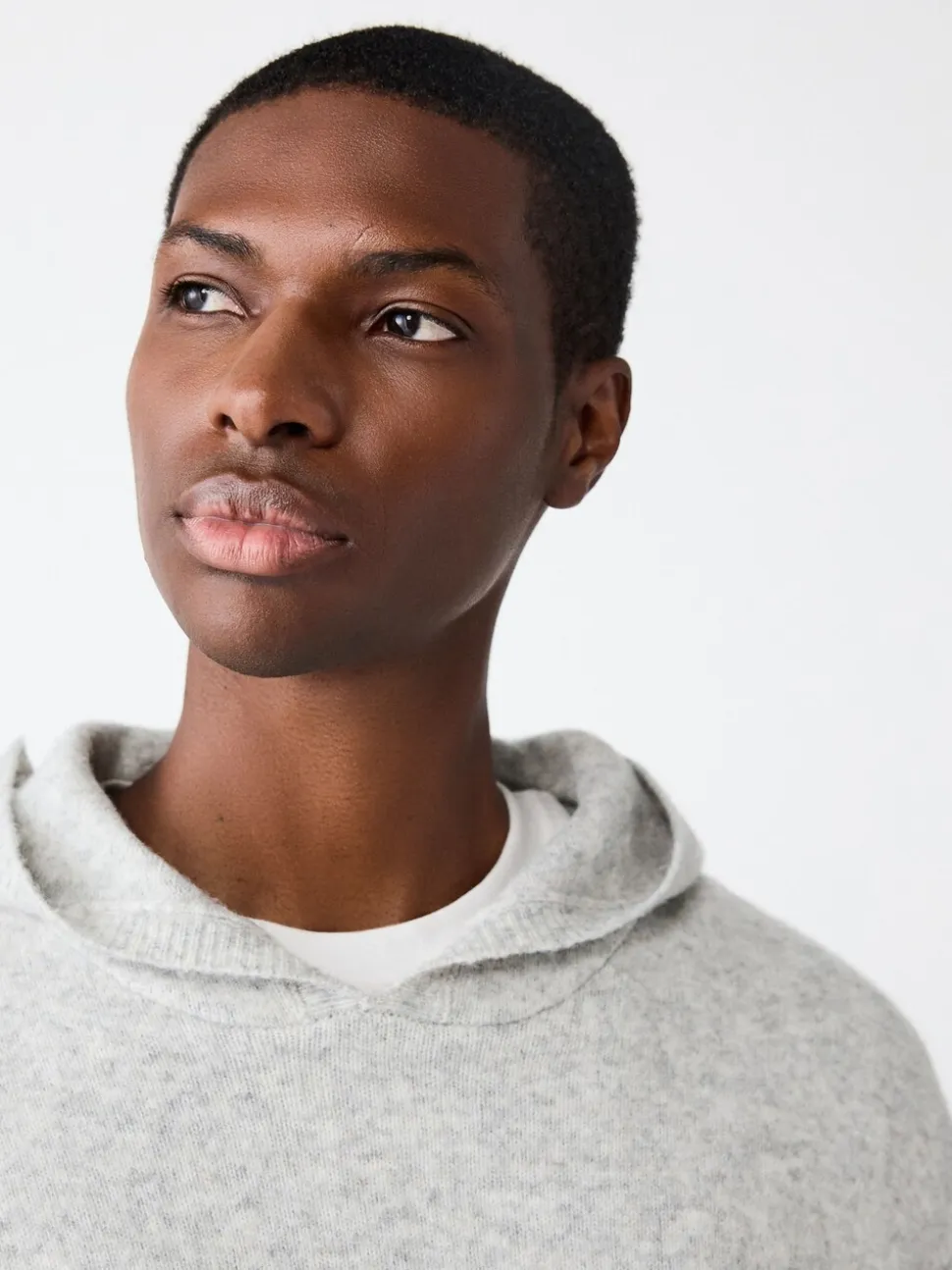 Light Grey Marl Relaxed Fit Cosy Knitted Hoodie with Wool
