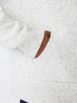 Light Grey Marl Relaxed Fit Cosy Knitted Hoodie with Wool