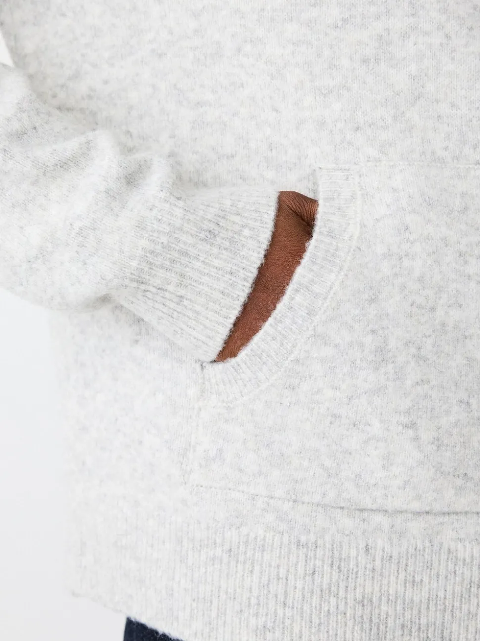 Light Grey Marl Relaxed Fit Cosy Knitted Hoodie with Wool