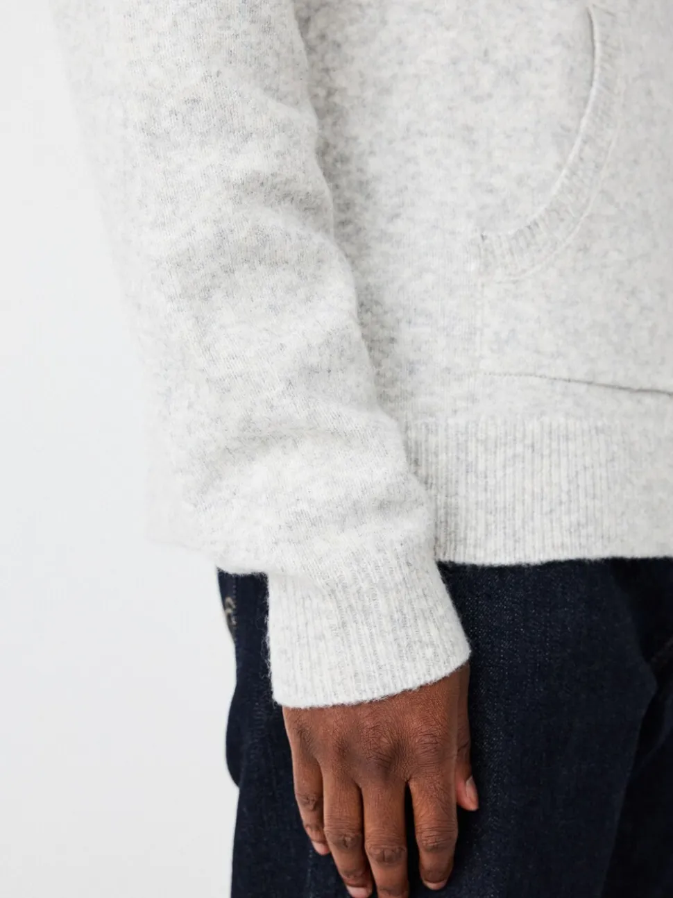 Light Grey Marl Relaxed Fit Cosy Knitted Hoodie with Wool