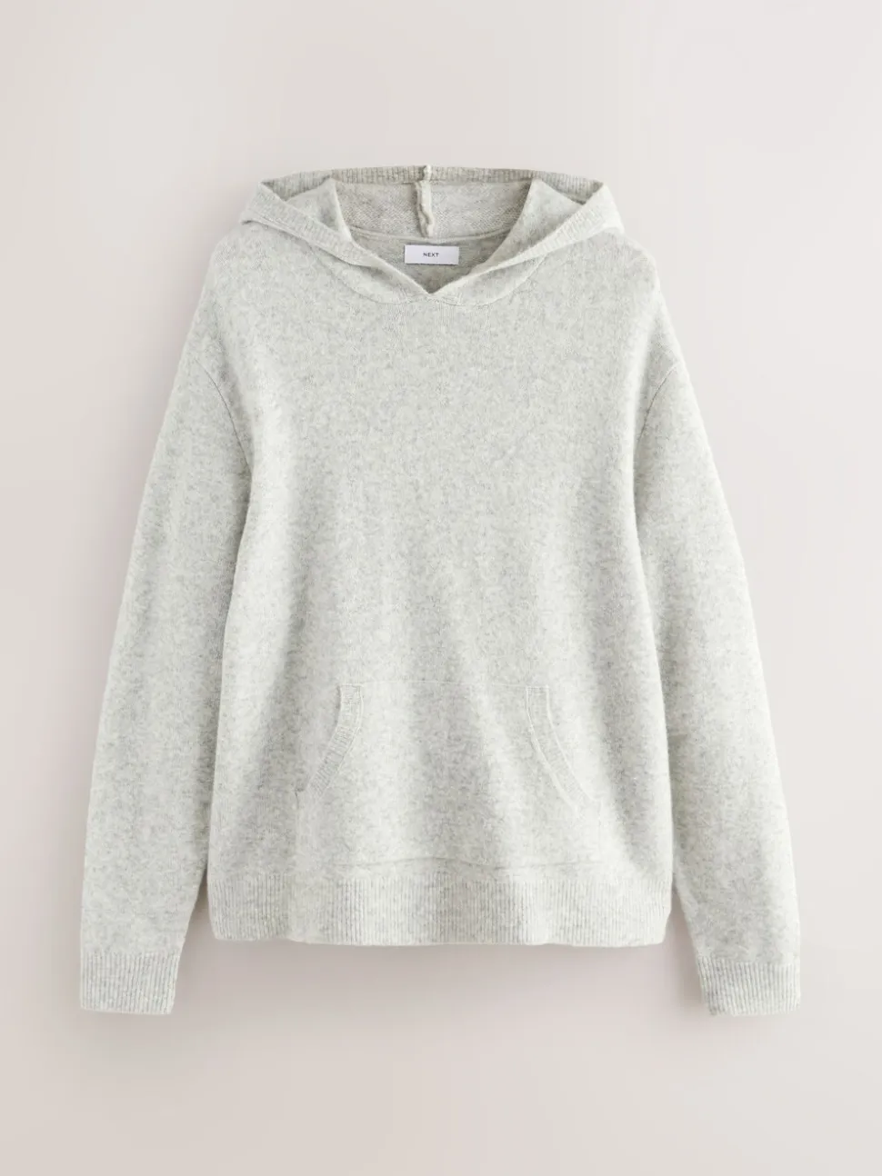 Light Grey Marl Relaxed Fit Cosy Knitted Hoodie with Wool