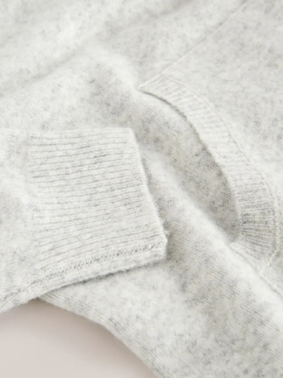 Light Grey Marl Relaxed Fit Cosy Knitted Hoodie with Wool