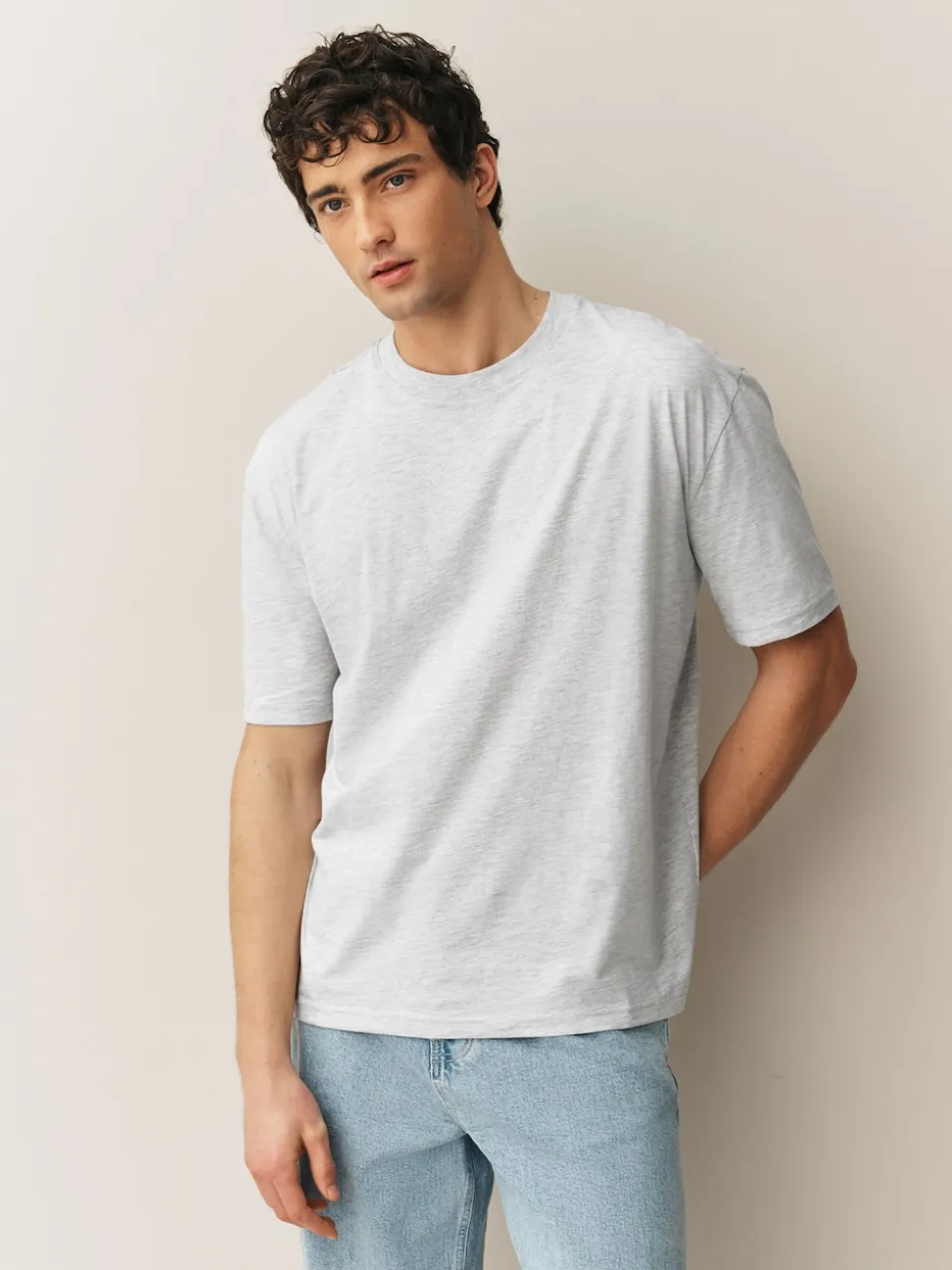 Light Grey Marl Relaxed Fit Essential Crew Neck Cotton T-Shirt