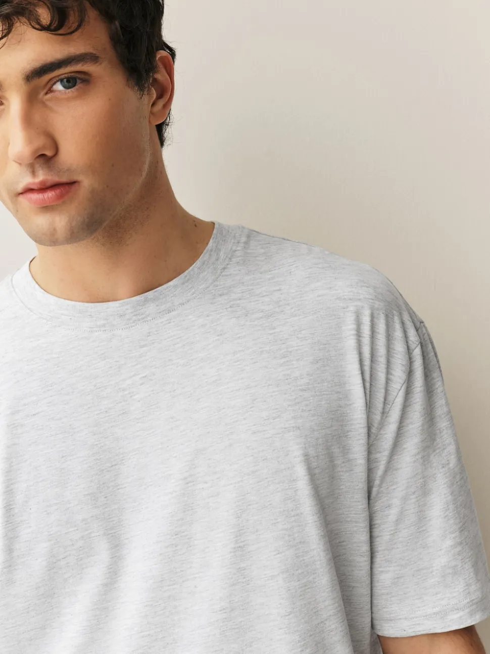 Light Grey Marl Relaxed Fit Essential Crew Neck Cotton T-Shirt