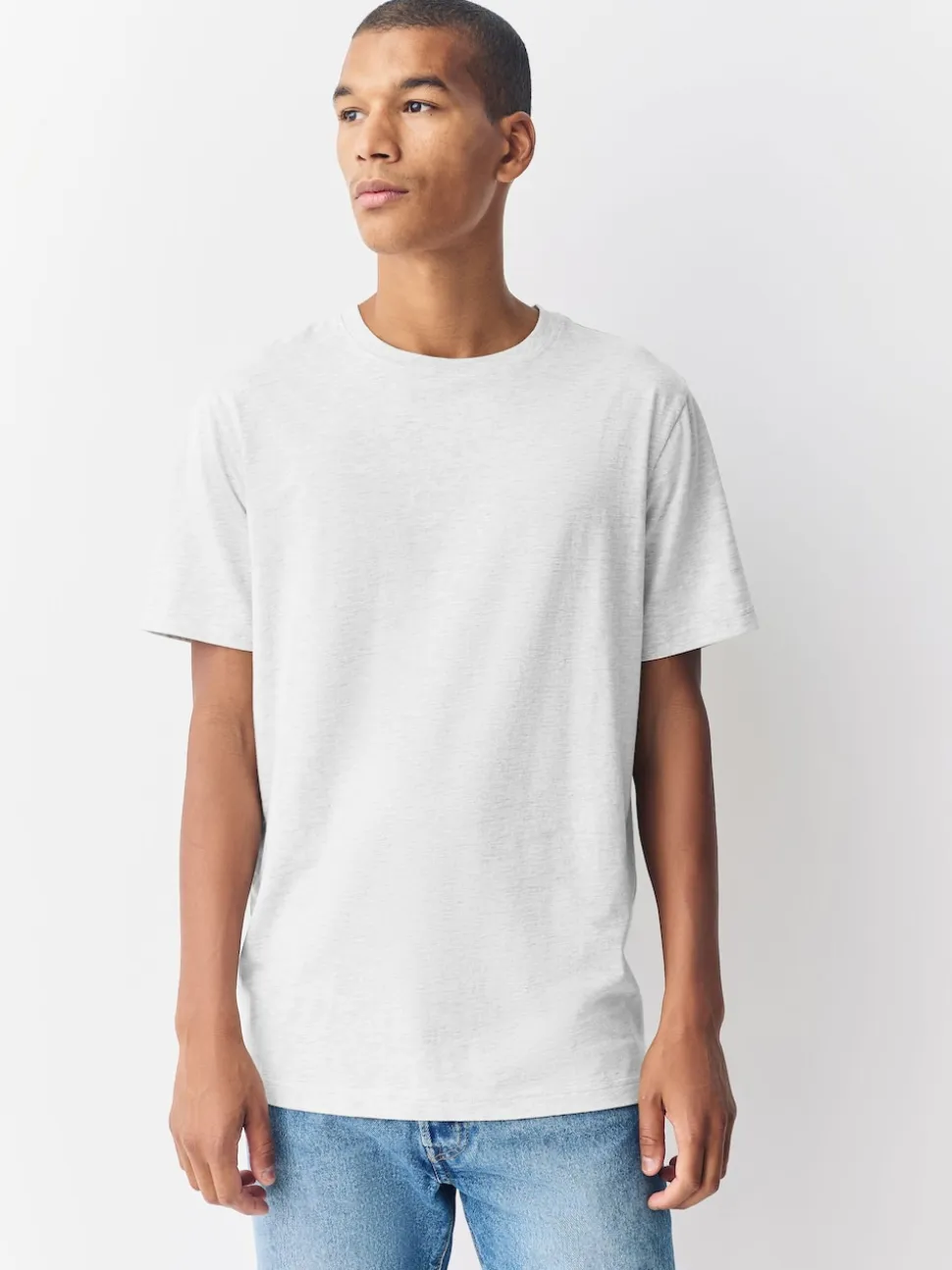 Light Grey Marl Slim Fit Essential Crew Neck Cotton T-Shirt