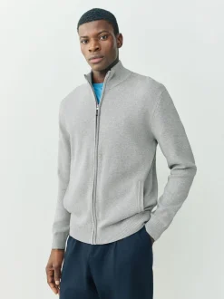 Light Grey N.Premium Regular Fit 100% Cotton Premium Zip-Through Cardigan