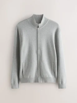 Light Grey N.Premium Regular Fit 100% Cotton Premium Zip-Through Cardigan