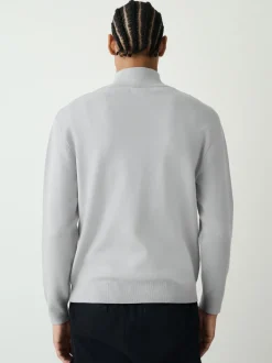 Light Grey N.Premium Regular Fit Mid Weight Zip Through Cardigan