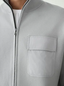 Light Grey N.Premium Regular Fit Mid Weight Zip Through Cardigan