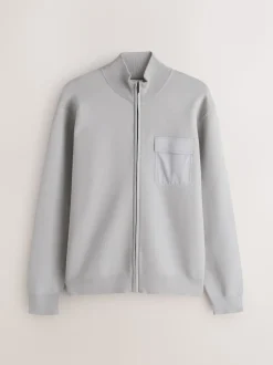 Light Grey N.Premium Regular Fit Mid Weight Zip Through Cardigan