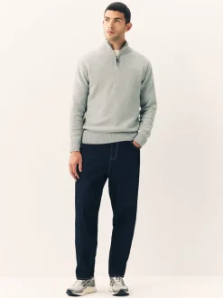Light Grey Plain N.Premium Regular Fit 100% Cotton Premium Quarter Zip Jumper