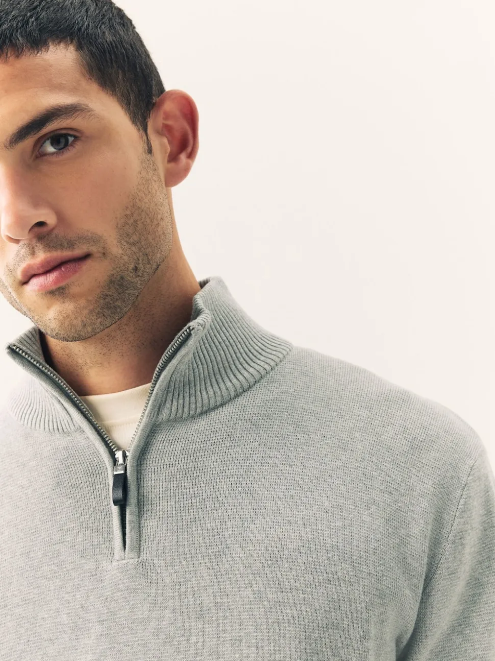 Light Grey Plain N.Premium Regular Fit 100% Cotton Premium Quarter Zip Jumper