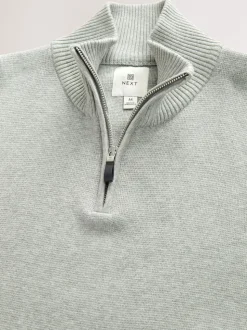 Light Grey Plain N.Premium Regular Fit 100% Cotton Premium Quarter Zip Jumper