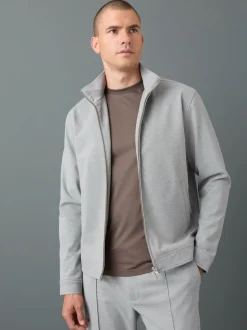 Light Grey Premium Smart Funnel Neck Zip Through With Wool