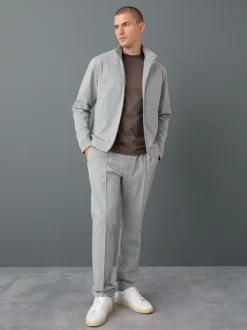 Light Grey Premium Smart Funnel Neck Zip Through With Wool