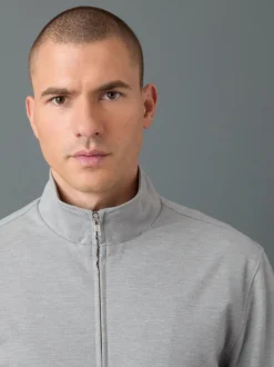 Light Grey Premium Smart Funnel Neck Zip Through With Wool