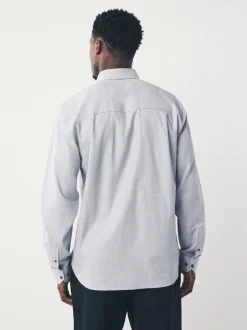 Light Grey Regular Fit Check Soft Touch 100% Cotton Smart Long Sleeve Shirt