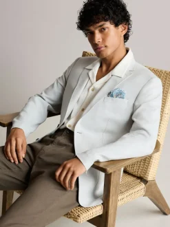 Light Grey Regular Fit Linen Blend Blazer