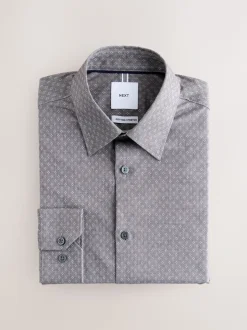 Light Grey Slim Fit Cotton Stretch Long Sleeve Formal Shirt