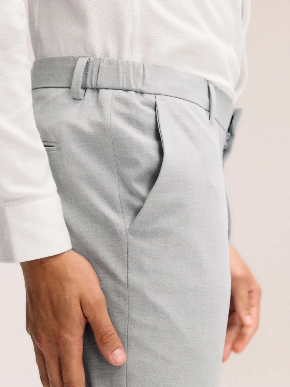 Light Grey Slim Fit Elasticated Waist Motionflex Stretch Smart Trousers