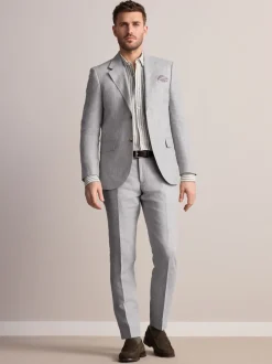 Light Grey Slim Fit Signature Leomaster Italian 100% Linen Fabric Suit Trousers