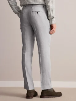 Light Grey Slim Fit Signature Leomaster Italian 100% Linen Fabric Suit Trousers
