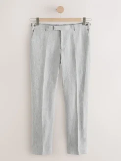 Light Grey Slim Fit Signature Leomaster Italian 100% Linen Fabric Suit Trousers