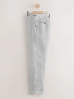 Light Grey Slim Fit Signature Leomaster Italian 100% Linen Fabric Suit Trousers