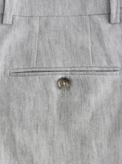 Light Grey Slim Fit Signature Leomaster Italian 100% Linen Fabric Suit Trousers