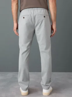 Light Grey Slim Fit Smart Elasticated Waistband Trousers With Wool Content