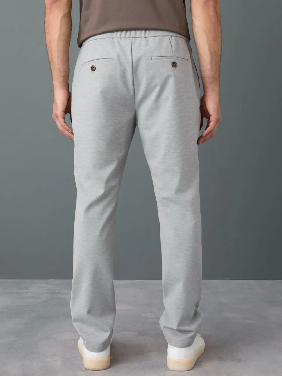 Light Grey Slim Fit Smart Elasticated Waistband Trousers With Wool Content