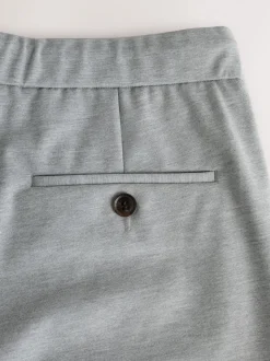 Light Grey Slim Fit Smart Elasticated Waistband Trousers With Wool Content