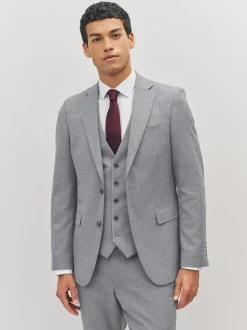Light Grey Slim Fit Textured Wool Blend Suit Jacket