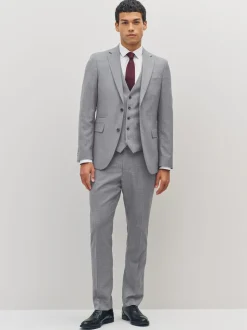 Light Grey Slim Fit Textured Wool Blend Suit Jacket