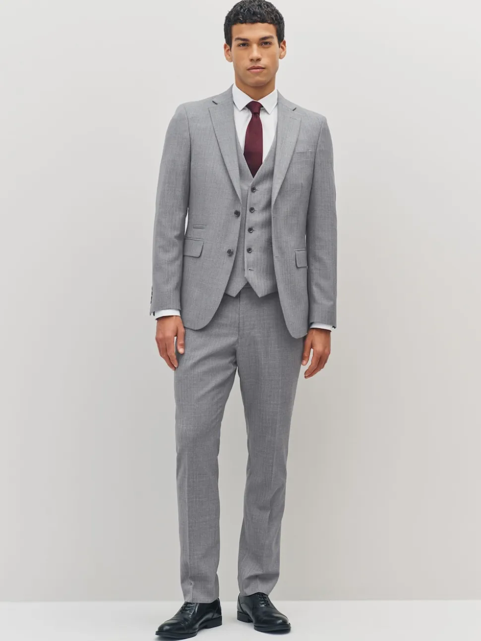 Light Grey Slim Fit Textured Wool Blend Suit Jacket
