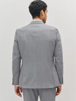 Light Grey Slim Fit Textured Wool Blend Suit Jacket