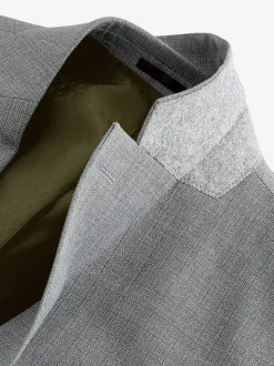 Light Grey Slim Fit Textured Wool Blend Suit Jacket
