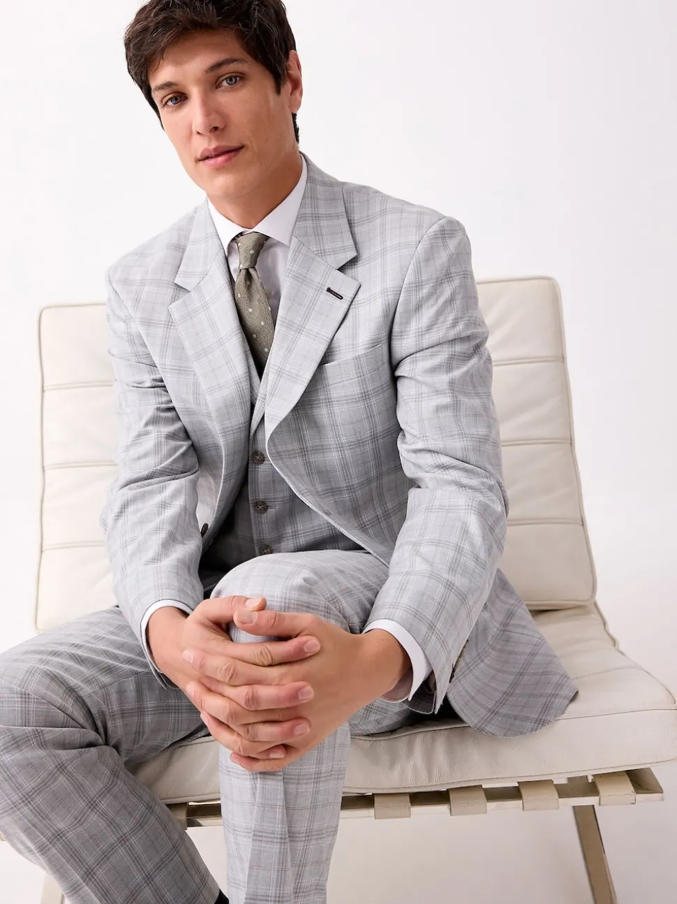 Light Grey Tailored Fit Check Suit Jacket
