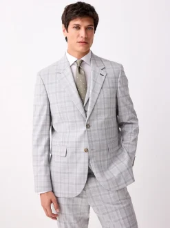 Light Grey Tailored Fit Check Suit Jacket
