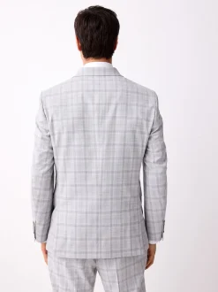 Light Grey Tailored Fit Check Suit Jacket