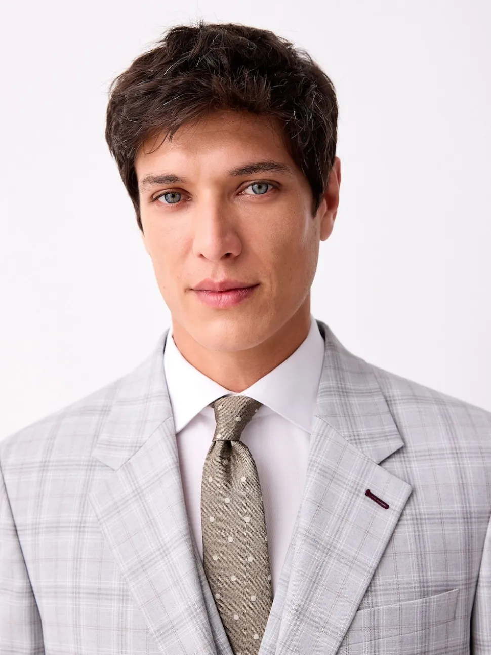 Light Grey Tailored Fit Check Suit Jacket