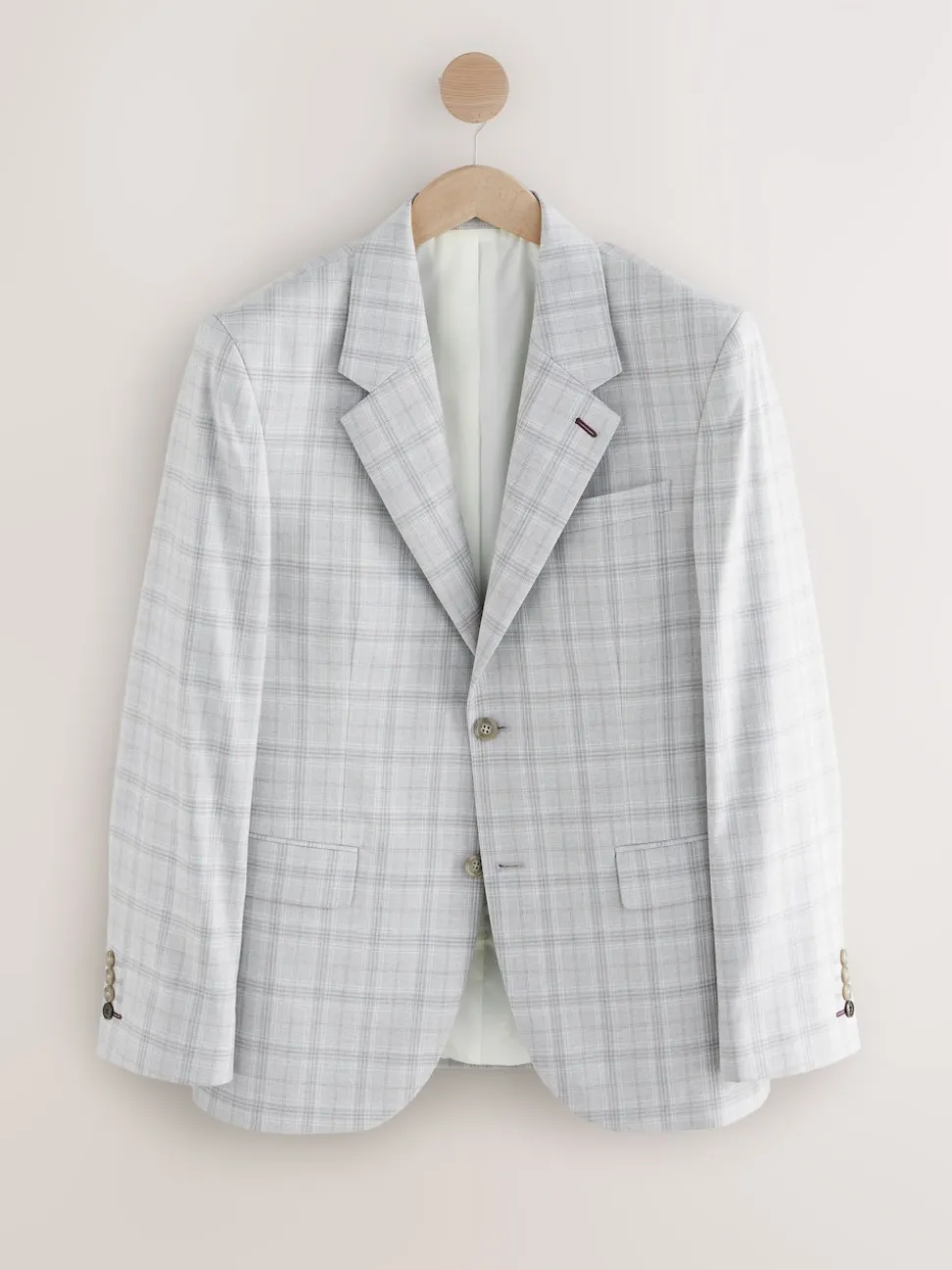 Light Grey Tailored Fit Check Suit Jacket