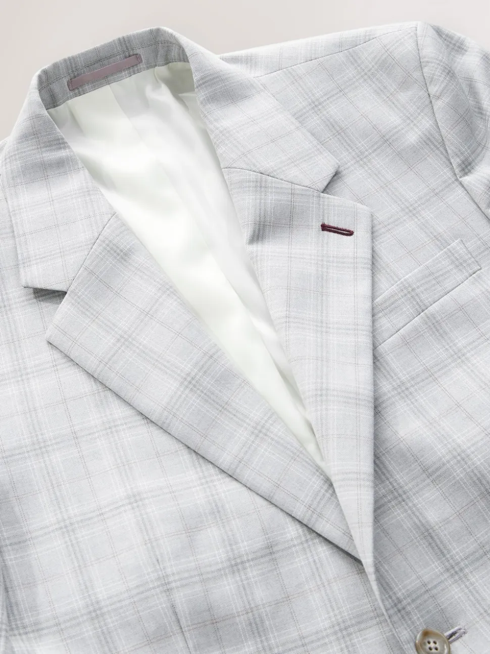 Light Grey Tailored Fit Check Suit Jacket