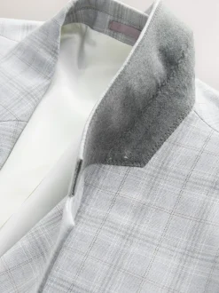 Light Grey Tailored Fit Check Suit Jacket