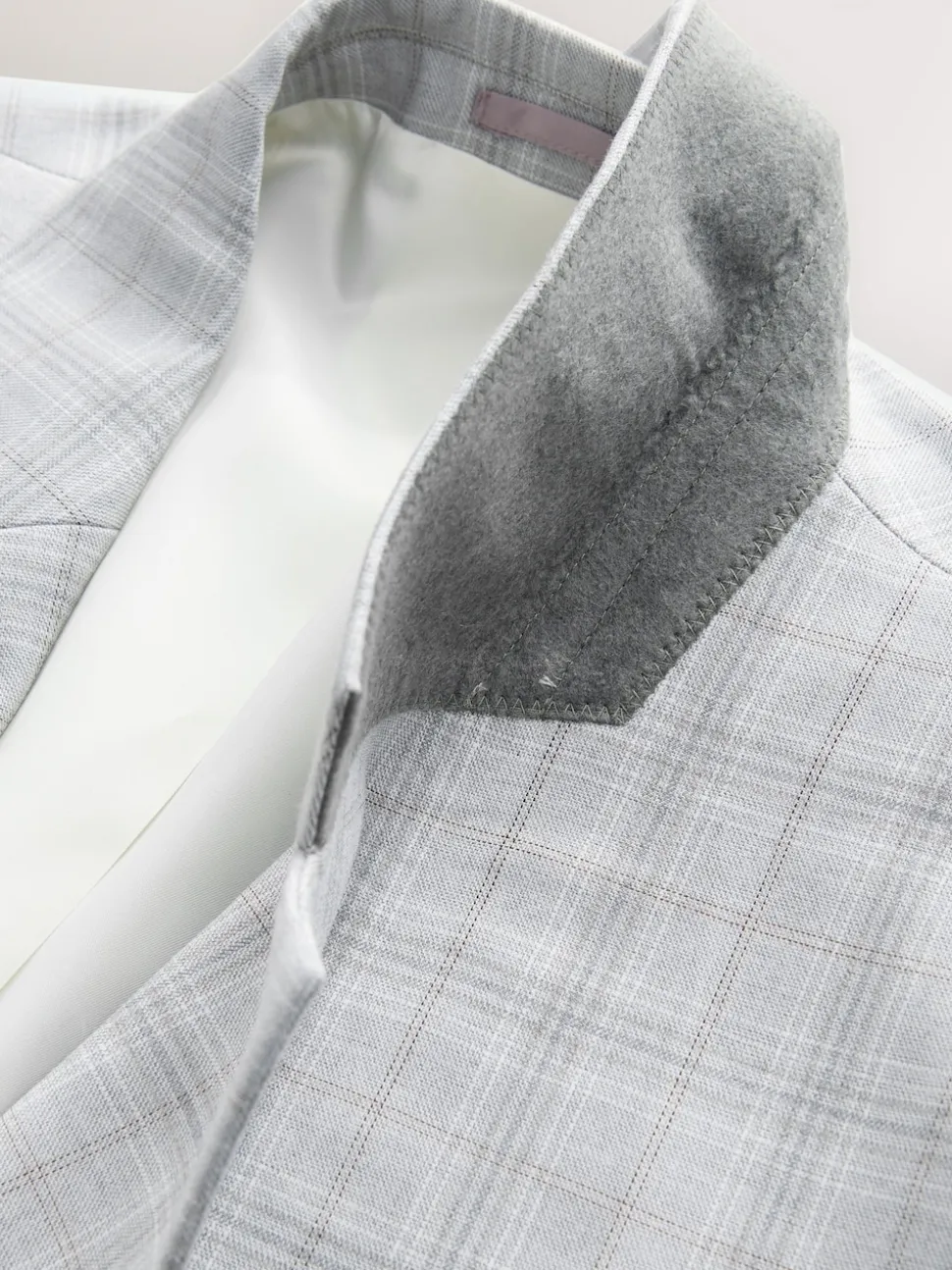 Light Grey Tailored Fit Check Suit Jacket