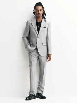 Light Grey Tailored Fit Wool Blend Puppytooth Suit Jacket