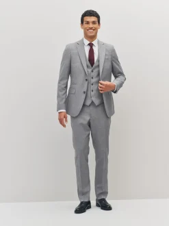 Light Grey Textured Wool Blend Suit Waistcoat
