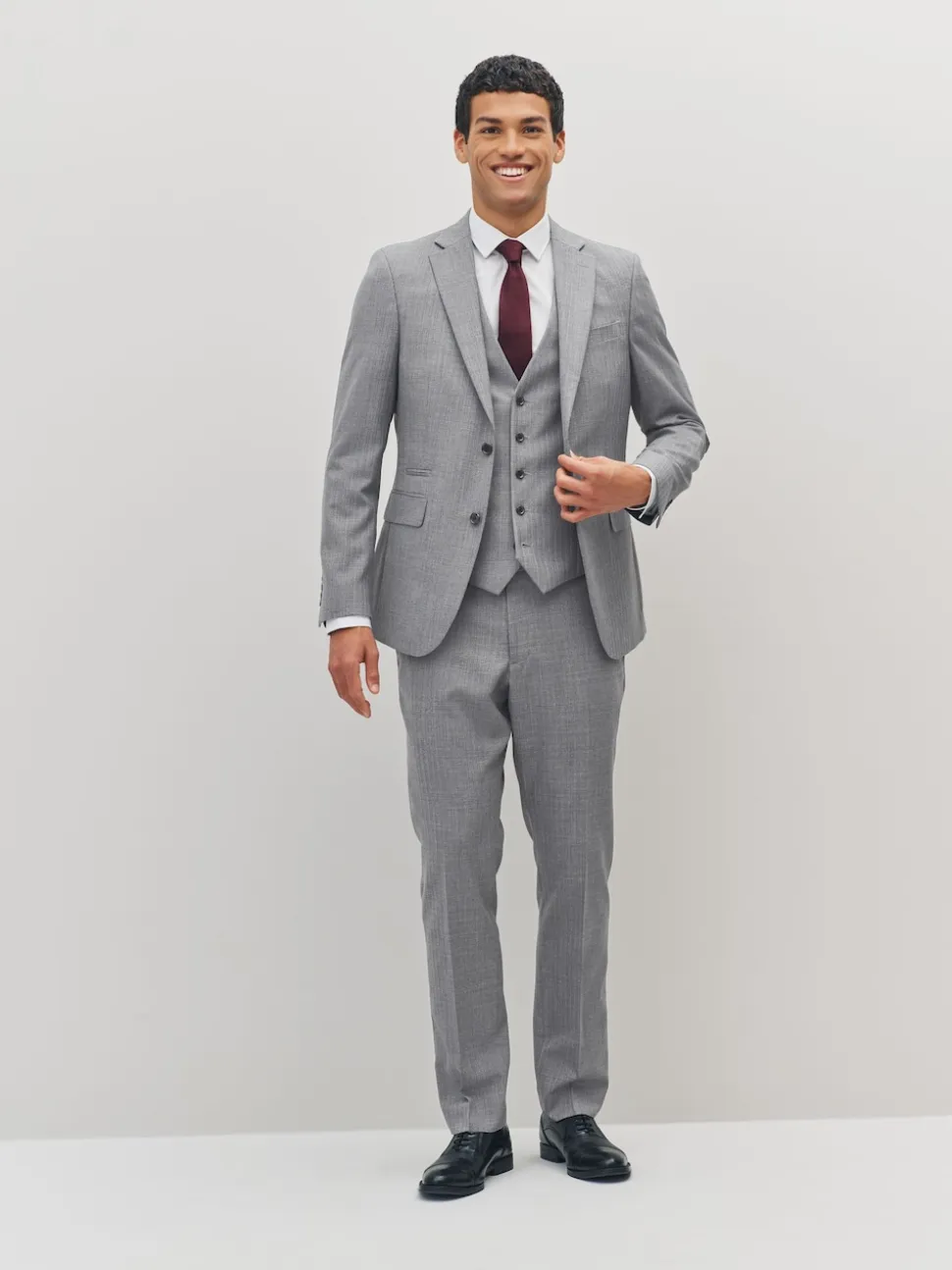 Light Grey Textured Wool Blend Suit Waistcoat